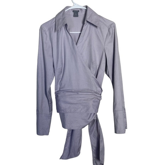 Ann Taylor Tops - Ann Taylor Balletcore Lavender Pinstripes Wrap Top Long Sleeves Size 8